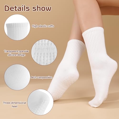 Image of Jspupifip Cute Pilates Socks with Grips for Women Non Slip Grip Yoga Socks Crew Sock for Ballet Barefoot Workout Hospital
