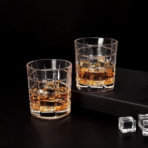 Image of Big Sqaure Whiskey Glasses Set of 2, Old Fashioned Cocktail Glass, 10 OZ Whiskey Glasses, Bourbon Glasses, Glasses for Scotch, Liquor Vodka, Bourbon, Valentines Day Gifts for Him, Boyfriend