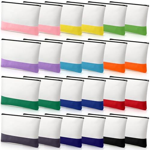 Sweetude 24 Pcs Canvas Cosmetic Bags Bulk 9.84 x 5.12 x 1.97 Inches DIY Blank Makeup Organizer Bag with Zipper Multi Purpose Canvas Pencil Pouch Toiletry Pouch for Women Travel