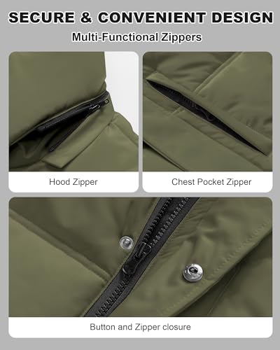 Image of Men's Puffer Jacket Winter Coat Puffy Parka with Fur Hood Waterproof & Windproof Shell Fleece lining 4 Pockets