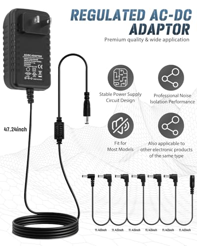 Image of STRICH SPA-10 Guitar Pedal Power Supply Adapter (1000mA -1A) AC DC 9V for Electronic Keyboard, Bass Pedal, Digital Piano(Tip Negative), 6 Way Daisy Chain Cables