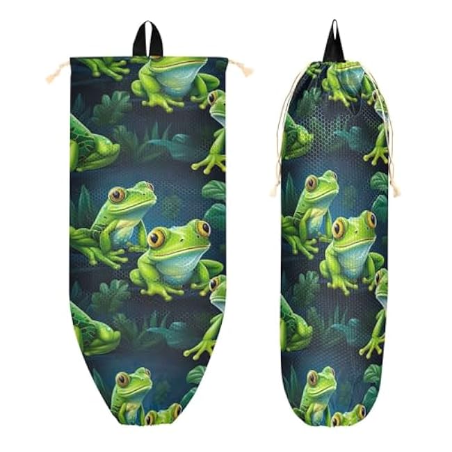 2PCS Cute Green Frog Plastic Bag Holder,Reusable Grocery Bag Organizer,Shopping Bag Storage Dispenser,Kitchen Storage Accessories 202a5170
