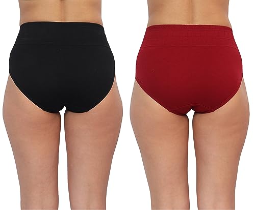 Image of GLAMORAS Women Cotton High Waist Full Coverage Broad Band Tummy Tucker Tummy Control Panty, Size L-3XL, Pack of 2 Panties