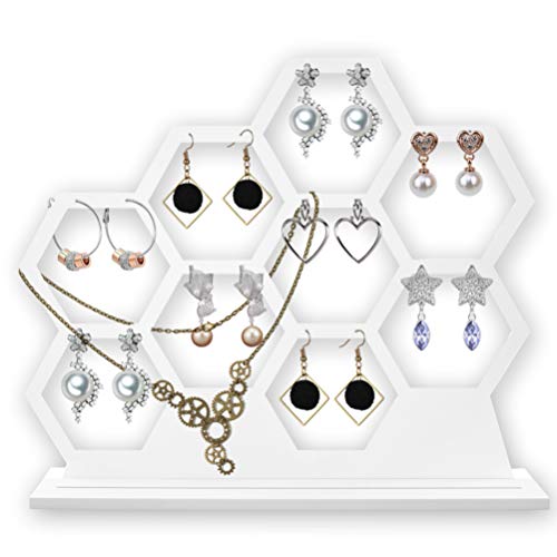 EXCEART 1pc Wooden Craft Earring Holder Stylish Jewelry Display Stand for Earrings and Wooden Construction Unique Honeycomb Design Easy to Clean White
