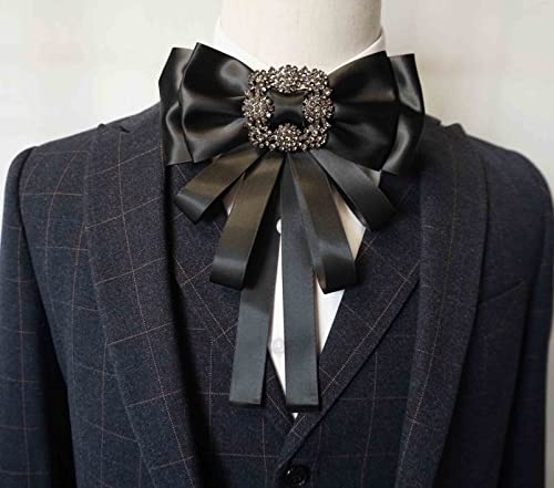 Image of Rhinestore Crystal Dangle Wedding Party Bow Tie Women /Men Ribbon Pre Tied Neck Tie Adustable Brooch Pin Clip