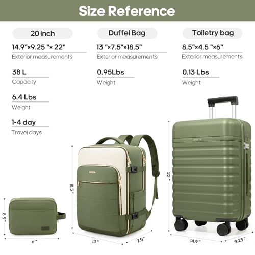 Image of Luggage Sets 3 Piece, Carry On Luggage 20In With Spinner Wheels,PC Hardside Suitcase Set with TSA Lock,Durable Carry On Suitcase With Travel Backpack for Men (Military Green, 3 piece set (BP /20inch))