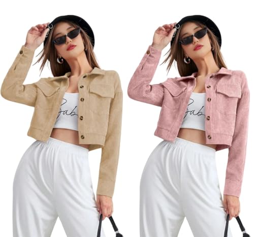 Image of SMOWKLY Womens Casual Cropped Full Sleeve Button Down Korean Style Jacket