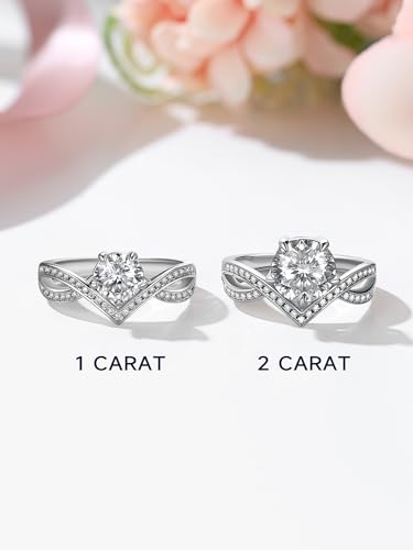 MomentWish Engagement Ring for Women, Moissanite Promise Ring for Her, D Color VVS1 Simulated Moissanite 925 Sterling Silver Ring for Wedding Anniversary3