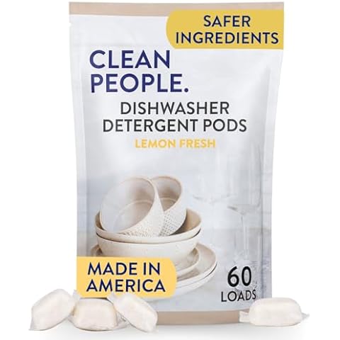 The Clean People Dishwasher Pods - Cuts Grease & Rinses Sparkling Clean - Residue-Free - Phosphate Free Dishwashing Pods - Lemon, 60 Pack Cover