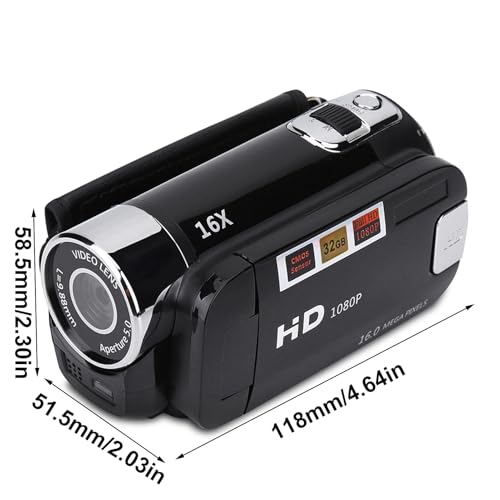 Caméscope numérique HD, Full HD, Rotation 16x, Haute définition, caméra vidéo DV (Noir)