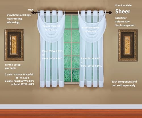 Image of Today's Curtain, Emelia Grommet Sheer Panel 63 inch White, 59 inch W x 63 inch L