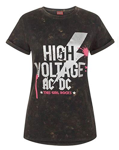 AC/DC High Voltage Acid Wash Women's T-Shirt (L) Black