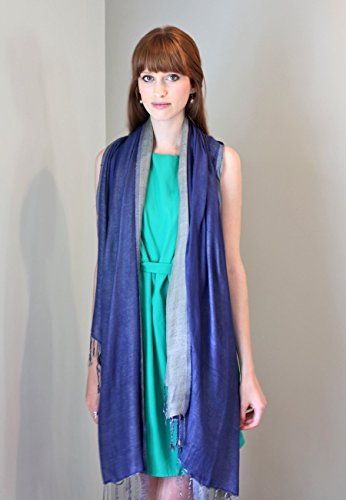 Anika Dali Luxurious Two Color Reversible Pashmina Shawl, Long Tassels, Oversize2