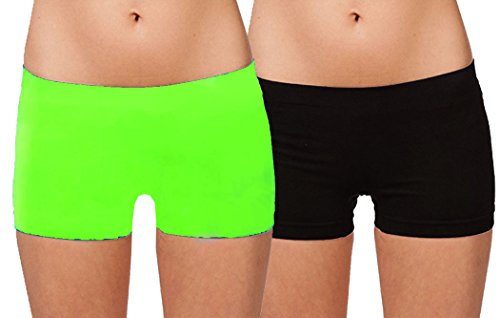 Hollywood Star Fashion Women's Short Length Slipshort Dance Short (One Size, 2 Pack: Black & Lime Green)