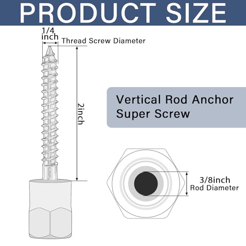 image for Gisafai 100 Pcs Vertical Rod Anchor Screw with 3/8 in 1/4 x 2'' Screw 