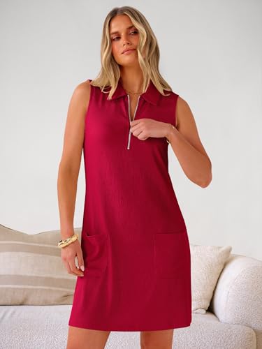Image of ANRABESS Womens Summer Dresses Casual Sleeveless Ribbed Half Zip Polo Collar Tshirt Dress 2026 Spring Tunics Short Sundress