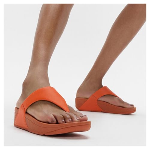 Image of Fitflop Lulu Leather Toepost Womens Platform Sandals in White, Satsuma, 6.5 UK