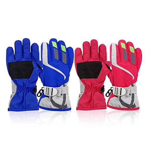 ORVINNER 2 Pairs Toddler Girls Boys Snow Gloves Kids Ski Winter Gloves Waterproof Children Warm Adjustable Gloves Blue/Pink Pack