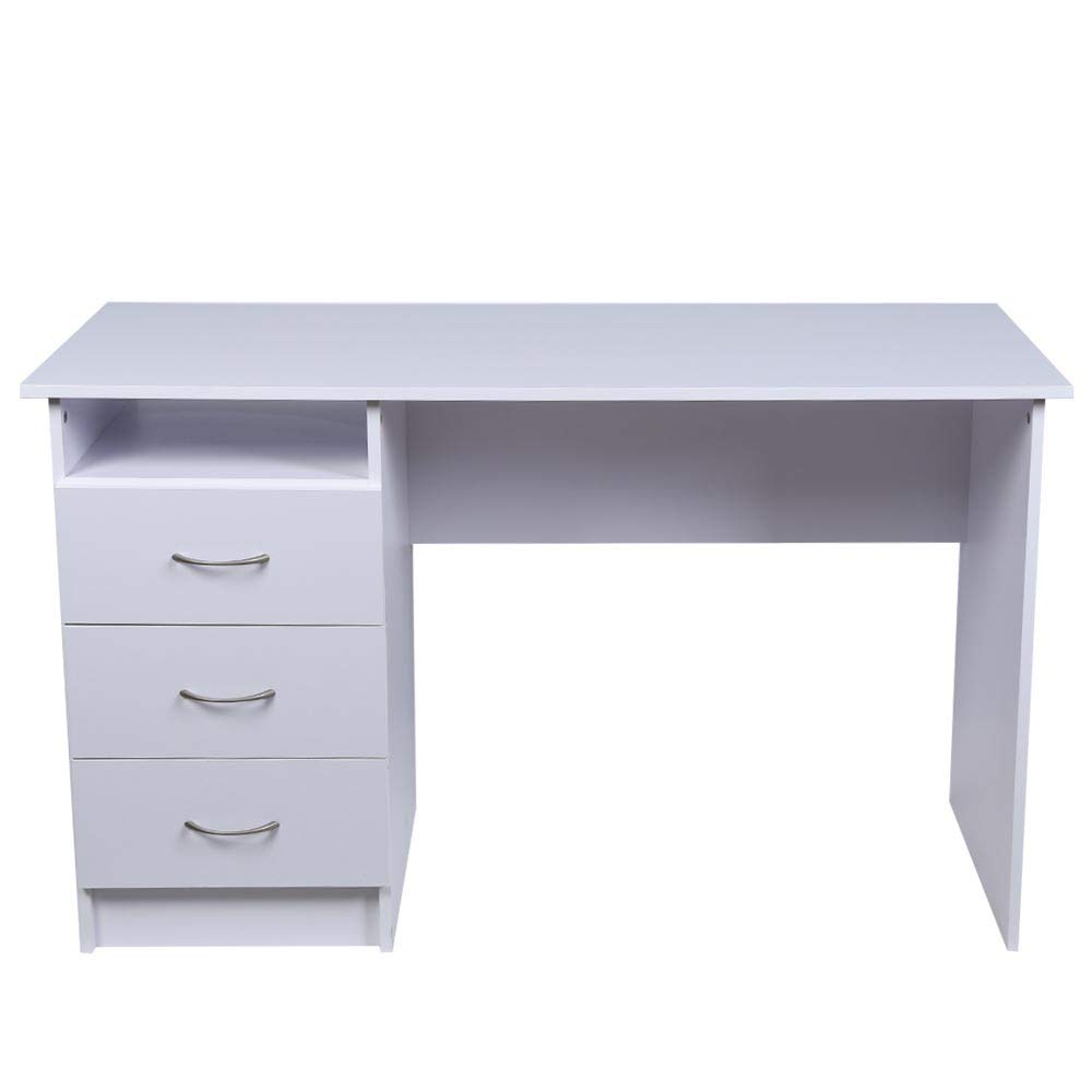 BAKAJI Scrivania con Cassettiera 3 Cassetti + Ripiano Aperto Tavolo da Lavoro Porta Pc Computer in Legno MDF Arredamento Casa Ufficio Cameretta Design Moderno Dimensione 120 x 51 x 72 cm (Bianco)