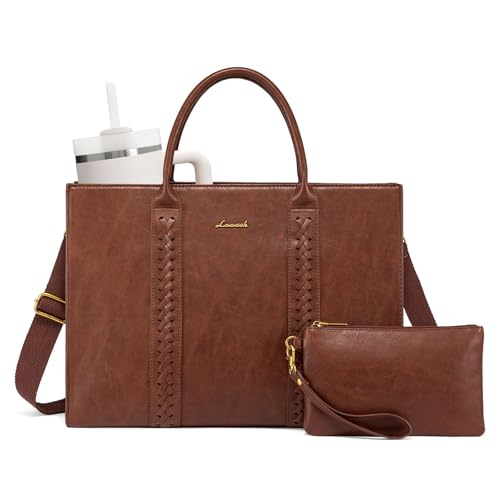 LOVEVOOK Vintage Leather Laptop Tote