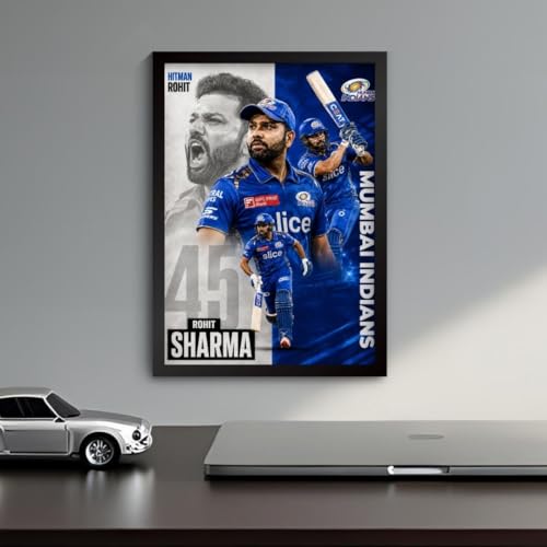 Image of Rohit Sharma Framed Poster (31 x 23 cm) | HITMAN 45 Wall Art | Indian Cricket Team Memorabilia | Cricket Fan Gift | Sports Room Decor | Premium Framed Cricket Poster (F 179)