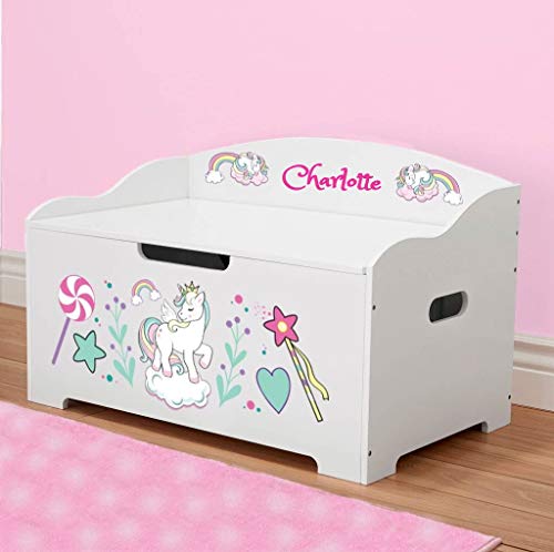 DIBSIES Personalization Station Personalized Modern Expressions Toy Box (White with Unicorns & Rainbows)