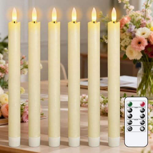 Eldnacele LED Stabkerzen mit Timerfunktion flackernde Flamme Echtwachskerzen mit Fernbedienung Elfenbein Stabkerzen led 6 Stück (2 x 25CM) für Weihnachtsdeko Zimmer Deko Hochzeit und Party