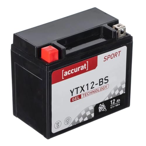 accurat Motorradbatterie YTX12-BS Gel 12V 12Ah Motorrad Batterie Akku JMTX12-BS 10Ah