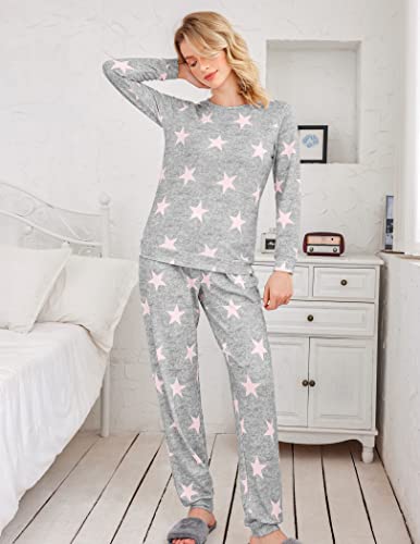 Ekouaer Womens Pajama Set Long Sleeve Sleepwear Star Print Nightwear Soft Pjs Lounge Sets With Pockets #TOP1