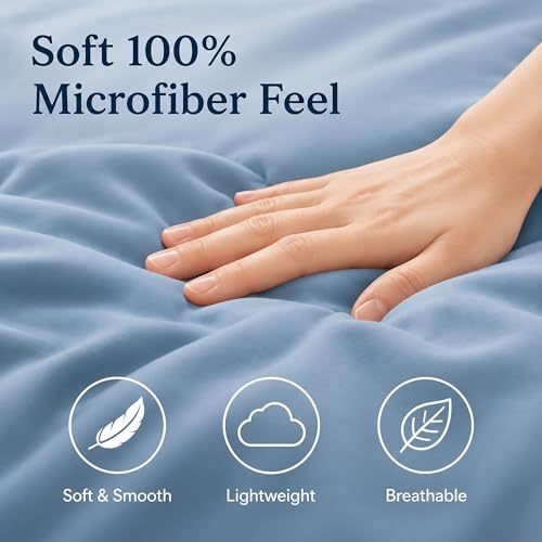 Image of weigelia Dusty Blue Comforter Set Full Size, 3 Pieces Lightweight Bedding Set with 1 Comforter & 2 Pillowcases, Soft Microfiber Blue Comforter, Breathable All Season Comforter Set, Machine Washable