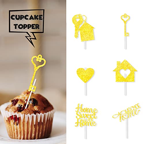 18Pcs Gold Glitter Home Sweet Home Dessert Cupcake Topper Cheer To Housewarming Theme Decor Wedding New House Welcome Party Decorations #TOP1