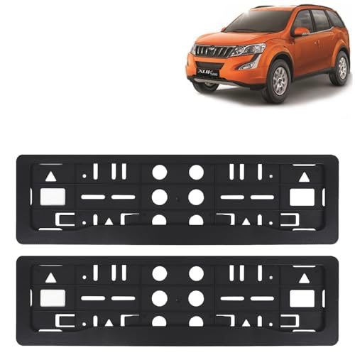 Image of KINGSWAY XUV 500 Car Number Plate Frames for All 2015 to 2017 Models of Mahindra Car Registration Plate Holders, Black Licence Plate Covers (Front and Rear), Universal Size 51.5 x 14.5 cm