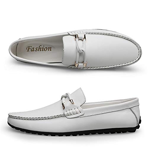Driving Loafer for Men Boat Moccasins Slip On Style OX Leather Classic Embossed Texture(Conventional Optional)(White,10 M US)2