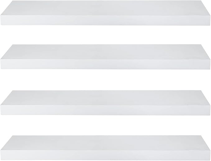 Wandregal Weiß, Schweberegal 25cm für Wandmontage, Hängeregal Wandbrett Wandboard dekorative für Wohnzimmer Schlafzimmer Küche Badezimmer, modern, MDF, 4er Set, SWS0111-4 Wandregal Weiß, Schweberegal 25cm für Wandmontage, Hängeregal Wandbrett Wandboard dekorative für Wohnzimmer Schlafzimmer Küche Badezimmer, modern, MDF, 4er Set, SWS0111-4