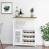 Koioplie Weinschrank, Weinregal Mit Stauraum, Flaschenregal Für Esszimmer Küche Keller, Flaschenständer Weinständer, 69 * 35 * 92cm, Weiß