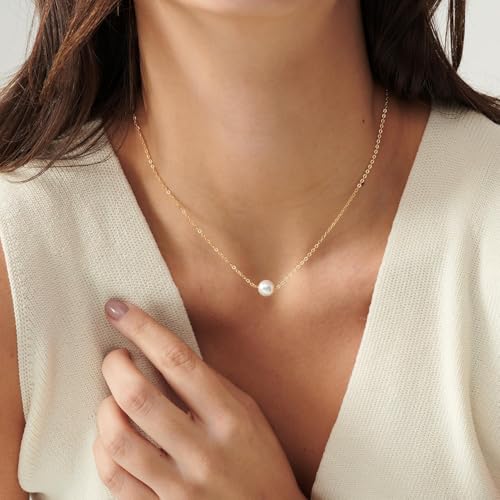 Pearl Necklace for Women, Dainty Pearl Choker Necklace for Women 14K Gold Plated Layered Pearl Necklace Handmade Pearl Chain Necklace Everyday Jewelry Gift4
