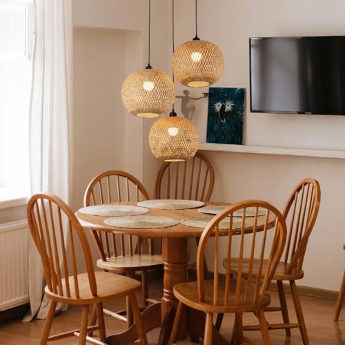 Lustre en bambou suspension rustique luminaire bois tressé E27 plafonnier chambre café loft
