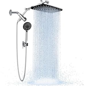 Veken Wide Rain Shower Head with 6 Modes Handheld Water Spray,High Pressure Showerhead Combo with Arm for Bathroom Accessories,Home Decor Detachable Dual Shower with Anti-Clog Nozzles,Silver Chrome