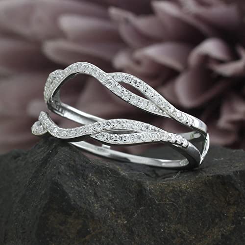 Savearth Diamonds 2/5 Ct T.w Round Cut Lab Created Moissanite Diamond Double Infinity Wedding Ring Guard Enhancer For Women In 14K White Gold Over Sterling Silver(D Color, Vvs1 Clarity 0.40Cttw)-4 #TOP5