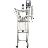 HQHAOTWU Glass Reactor 316 Stainless Steel Double-Layer Reaction Kettle 10L Chemical Jacketed Reactor Vessel with Support Frame and Digital Display Adjustable Speed for Reaction Distillation 110V