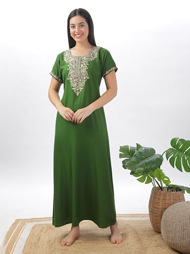 Image of 9shines Label Stylish Alpine Nighty Maxi for Women | Full Length Trendy Nightgown | Premium Nightdress | Nightwear | Heavy Embroidery Nighty with Pockets(2891)
