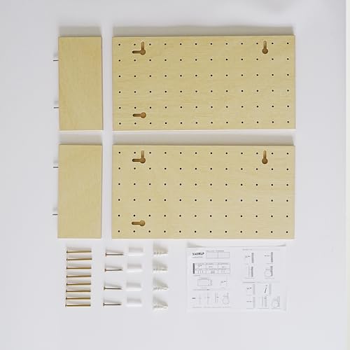 Image of Wooden Pegboard Modular Display Organization Storage Wall Hooks Shelf (Birch Colored Finish-A)