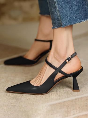 Womens Low Kitten Heel Closed Pointed Toe Slingback Pumps Heels Slip On Heeled Sandals Dress Shoes2