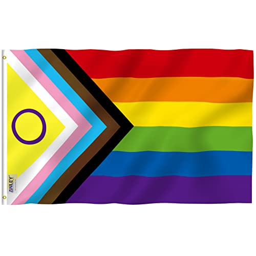 Anley Fly Breeze 3x5 pies New Intersex Inclusive Progress Pride Flag - Cabecera de lona y doble costura - Rainbow LGBT Transgender Flags Poliéster con ojales de latón 3 X 5 pies