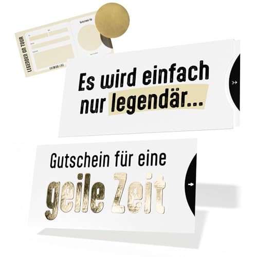 Creatastic - Geile Zeit Gutschein zum selber ausfüllen Gutschein Karte Geburtstag gemeinsame Zeit mit Golddruck Schuber und Rubbelaufkleber Geburtstagskarte Geschenkverpackung Zeit statt Zeug