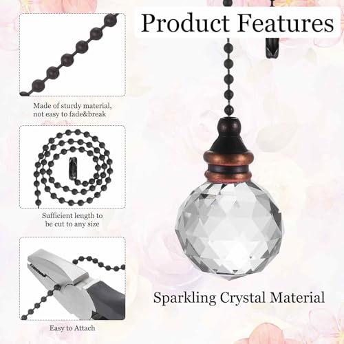 Image of MECCANIXITY 2Pack Ceiling Fan Pull Chain, 12 Inch Decorative Ornaments Crystal Pendant Pull Chain Extension for Ceiling Fans Light Lamp, Clear