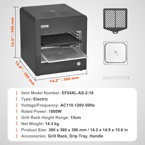 Image of VEVOR Infrared Grill, 1800W Smokeless Infrared Electric Steak Broiler, 1450F Stainless Steel Steak Cooker with 6-Tier Adjustable Rack, Electric Steak Grill for BBQ, Toast, Grill, Indoor