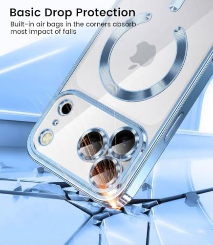 Image of VONZEE Electroplating Transparent Clear Logo Back Cover TPU Compatible with iPhone 17 Pro Max, Compatible with Magsafe, Full Body & Individual Camera Protection for Each Lens for Men & Women|Sierra