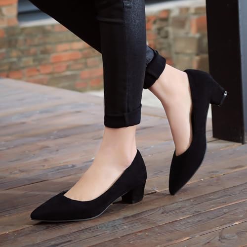 Asterisco Women Block Heel Pumps Mid Heel Shoes Pointed Toe Slip On Elegant Heels, Size 3-15.53