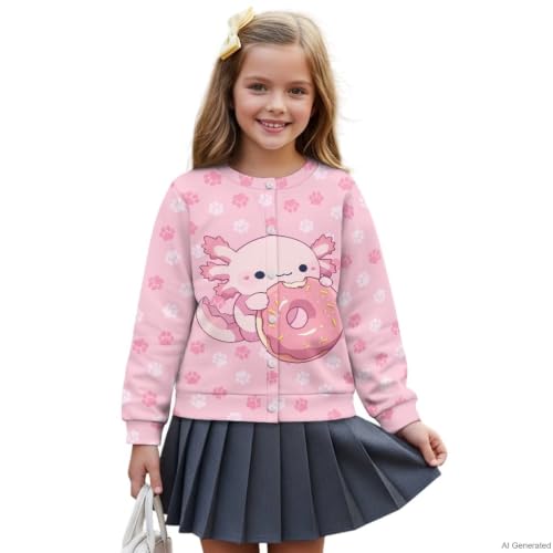 Image of Girls Cardigans Sweater Long Sleeve Crew Neck Button Down Sweaters School Outerwear for Kids Fall Winter Tops